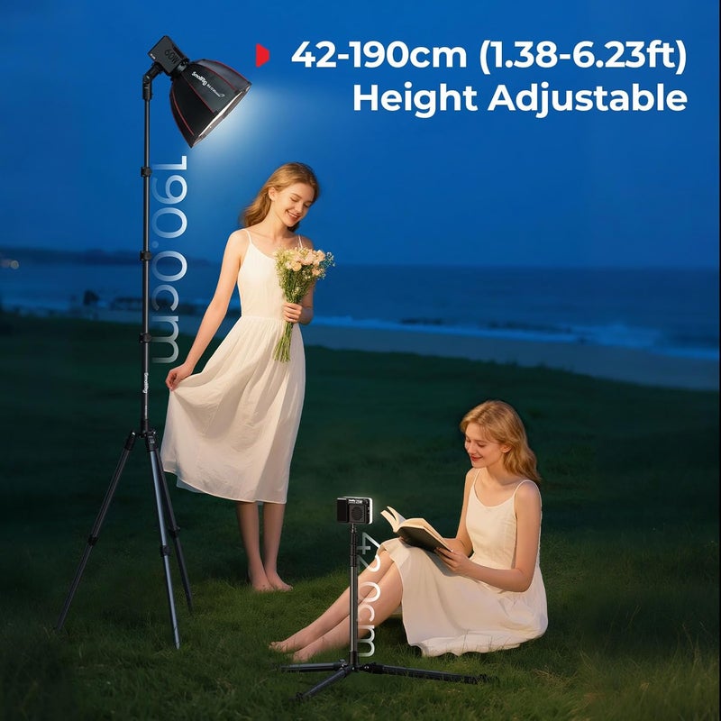 SMALLRIG 74.8"/ 6.23 ft Adjustable Light Stand Photography, Max Load 8.8 lb, Compact Lighting Tripod Stand for Softbox, Flashlights, Ring Light, LED Video Lights, COB Light, Folded Size 16.5" - 5475 - Image 4
